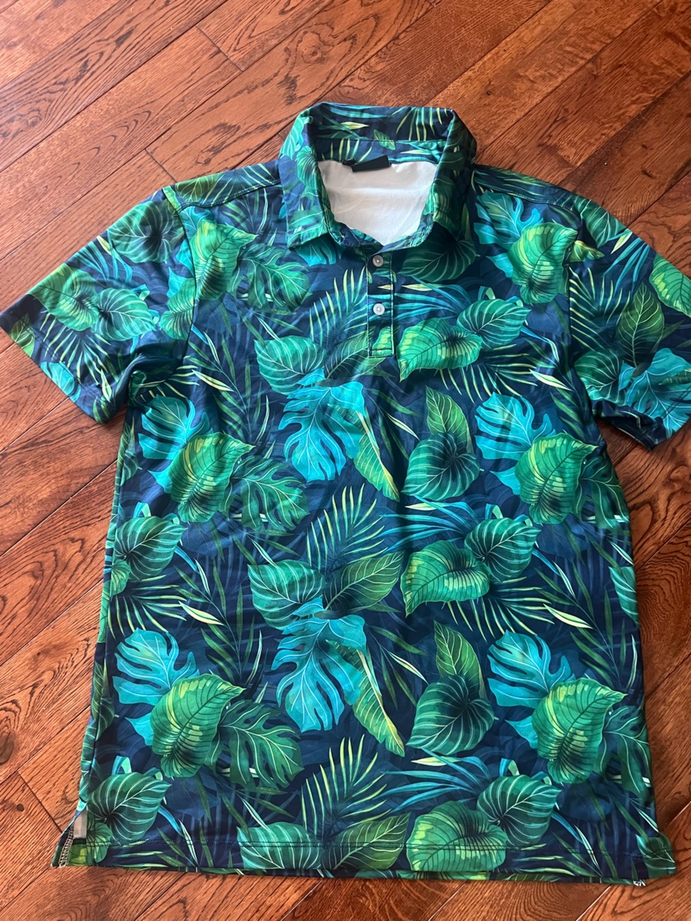 Tropical Leaf Print Short Sleeve Shirt - Green & Teal